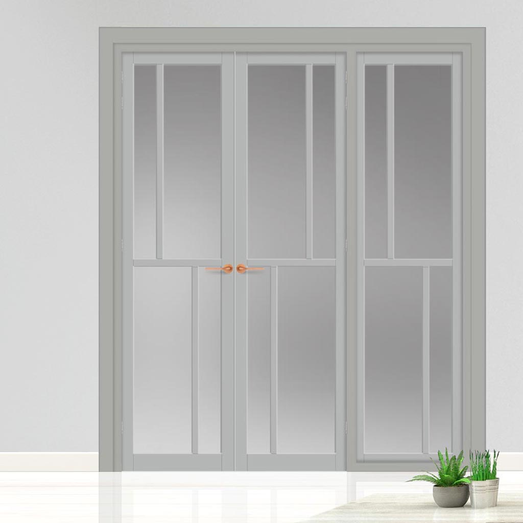 Urban Ultimate® Room Divider Hampton 4 Pane Door Pair DD6413F - Frosted Glass with Matching Side - Colour & Size Options