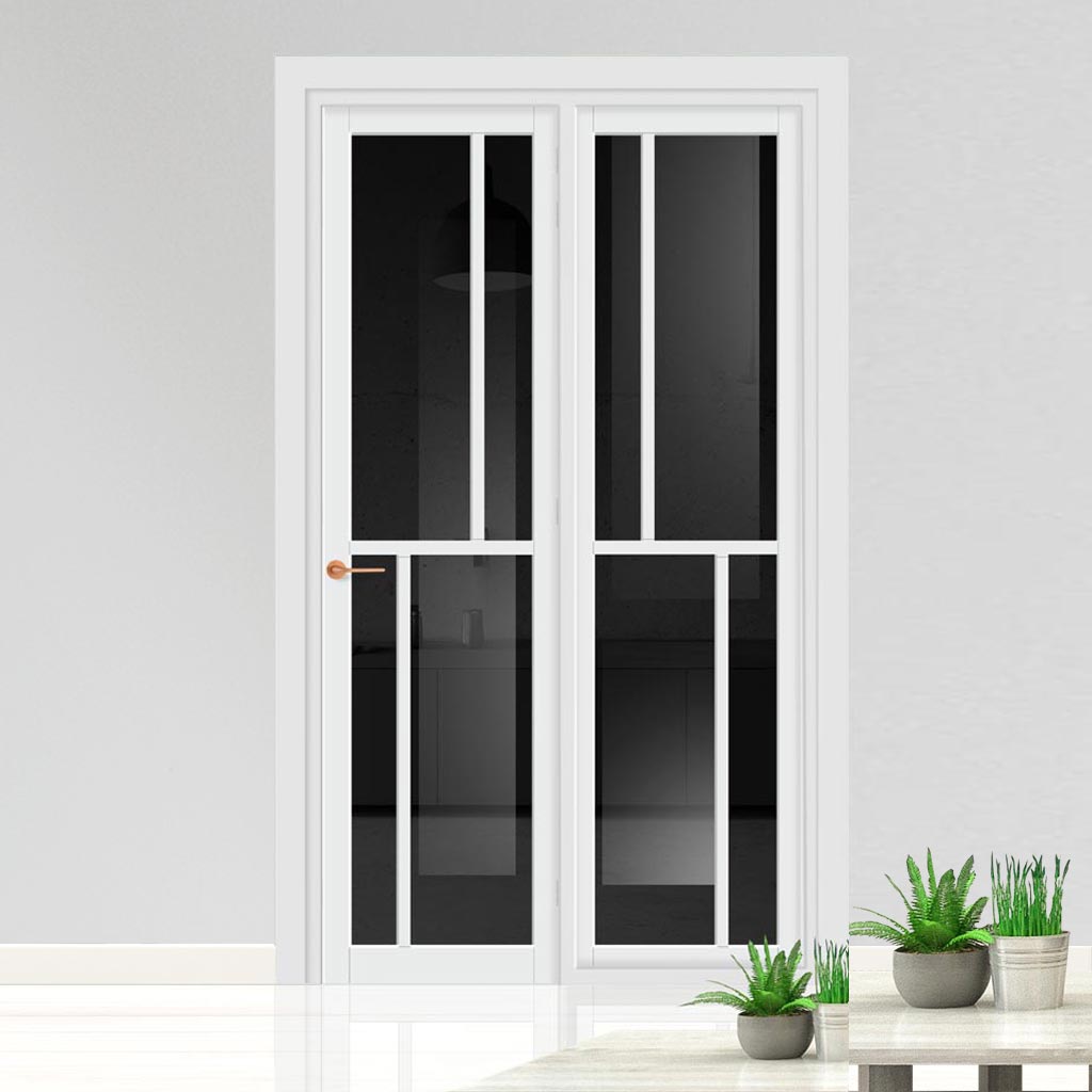 Urban Ultimate® Room Divider Hampton 4 Pane Door DD6413T - Tinted Glass with Full Glass Side - Colour & Size Options