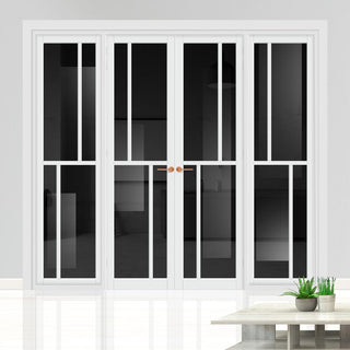 Image: Urban Ultimate® Room Divider Hampton 4 Pane Door Pair DD6413T - Tinted Glass with Full Glass Sides - Colour & Size Options
