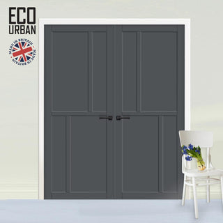 Image: Hampton 4 Panel Solid Wood Internal Door Pair UK Made DD6413 - Eco-Urban® Stormy Grey Premium Primed