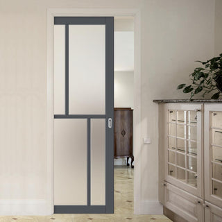 Image: Bespoke Handmade Eco-Urban® Hampton 4 Pane Single Evokit Pocket Door DD6413SG Frosted Glass - Colour Options