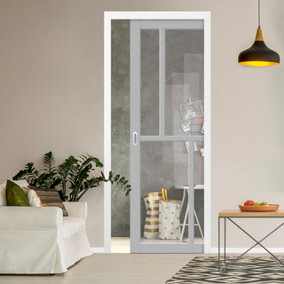 Image: Bespoke Handmade Eco-Urban® Hampton 4 Pane Single Evokit Pocket Door DD6413G Clear Glass - Colour Options