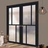 Eco-Urban Hampton 4 Pane Solid Wood Internal Door Pair UK Made DD6413SG Frosted Glass - Eco-Urban® Shadow Black Premium Primed