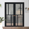 Eco-Urban Hampton 4 Pane Solid Wood Internal Door Pair UK Made DD6413G Clear Glass - Eco-Urban® Shadow Black Premium Primed
