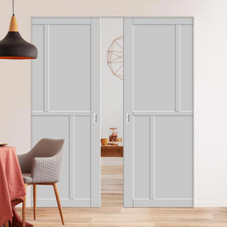 Image: Handmade Eco-Urban® Hampton 4 Panel Double Absolute Evokit Pocket Door DD6413 - Colour & Size Options