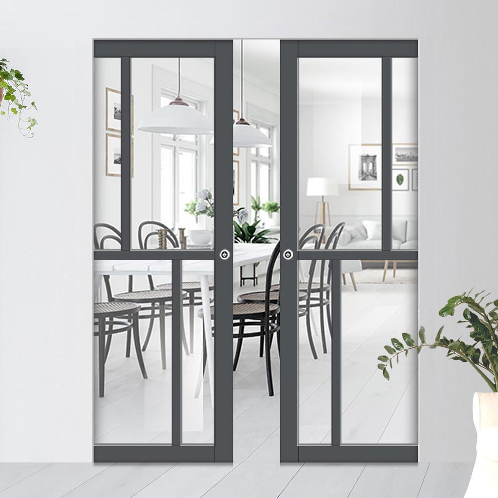 Handmade Eco-Urban® Hampton 4 Pane Double Absolute Evokit Pocket Door DD6413G Clear Glass - Colour & Size Options