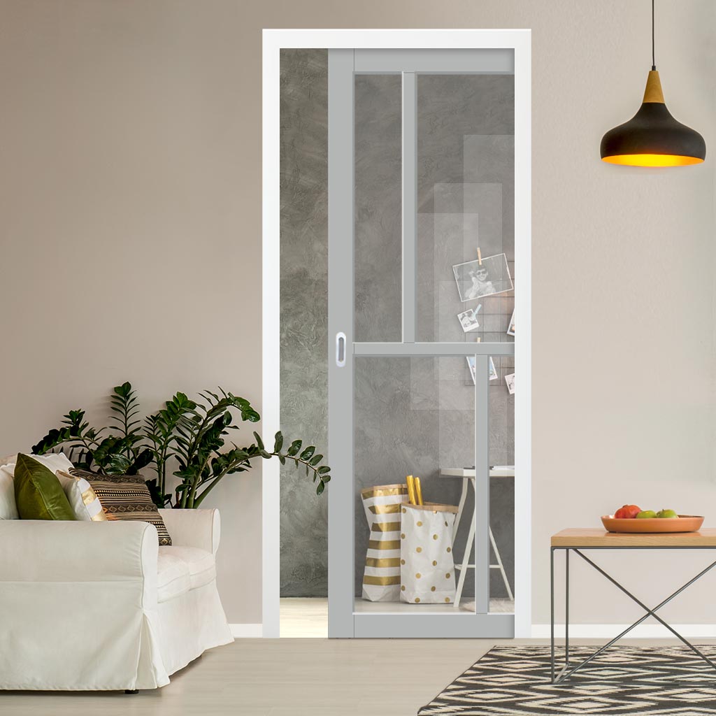 Handmade Eco-Urban® Hampton 4 Pane Single Evokit Pocket Door DD6413G Clear Glass - Colour & Size Options