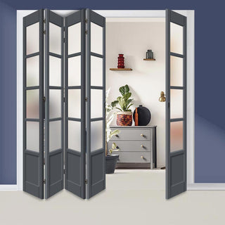 Image: Five Folding Door & Frame Kit - Eco-Urban® Hereford 4 Pane 1 Panel DD6208F 4+1 - Frosted Glass - Colour & Size Options
