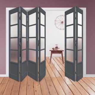 Image: Six Folding Door & Frame Kit - Eco-Urban® Hereford 4 Pane 1 Panel DD6208F 4+2 - Frosted Glass - Colour & Size Options