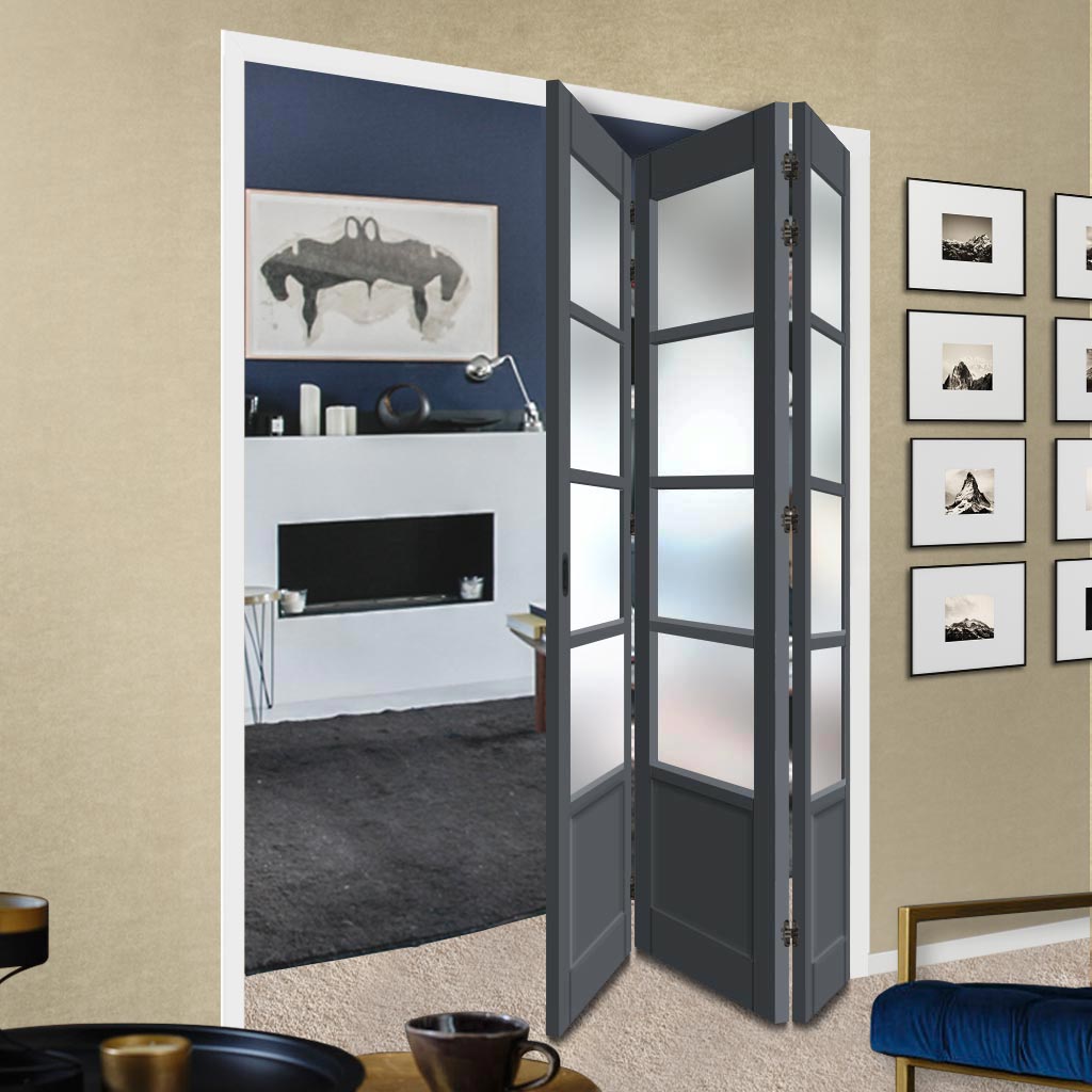 Three Folding Door & Frame Kit - Eco-Urban® Hereford 4 Pane 1 Panel DD6208F 3+0 - Frosted Glass - Colour & Size Options