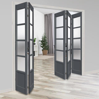 Image: Five Folding Door & Frame Kit - Eco-Urban® Hereford 4 Pane 1 Panel DD6208F 3+2 - Frosted Glass - Colour & Size Options