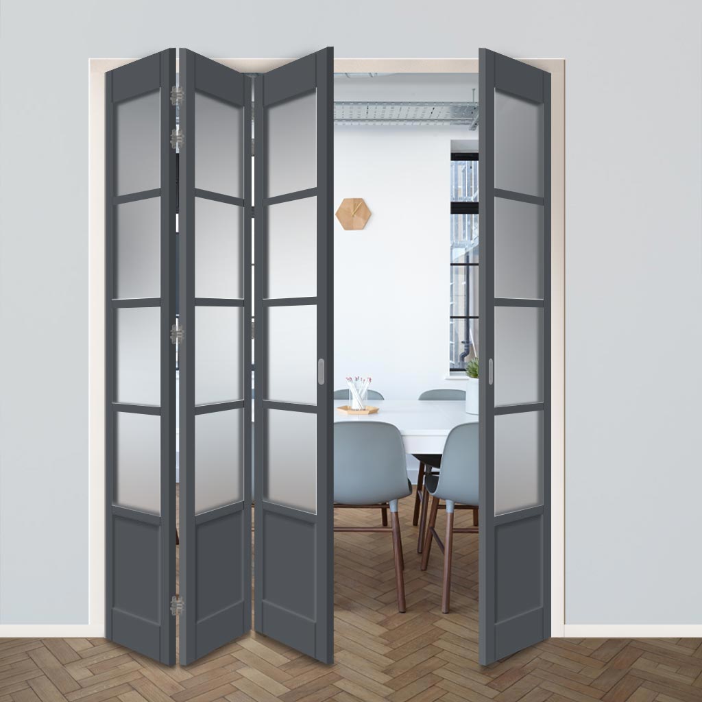 Four Folding Door & Frame Kit - Eco-Urban® Hereford 4 Pane 1 Panel DD6208F 3+1 - Frosted Glass - Colour & Size Options