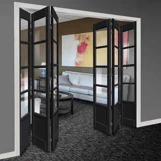 Image: Six Folding Door & Frame Kit - Eco-Urban® Hereford 4 Pane 1 Panel DD6208C 3+3 - Clear Glass - Colour & Size Options