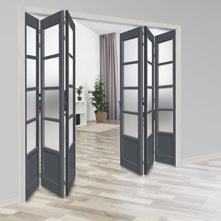Image: Six Folding Door & Frame Kit - Eco-Urban® Hereford 4 Pane 1 Panel DD6208F 3+3 - Frosted Glass - Colour & Size Options