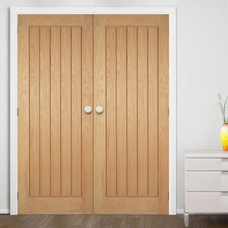 Image: LPD Joinery Mexicano Oak Fire Door Pair - Vertical Lining - 30 Minute Fire Rated