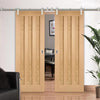 Saturn Tubular Stainless Steel Sliding Track & Idaho 3 Panel Oak Double Door - Prefinished