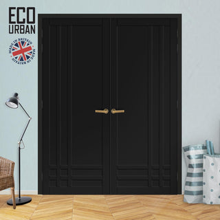 Image: Irvine 9 Panel Solid Wood Internal Door Pair UK Made DD6434 - Eco-Urban® Shadow Black Premium Primed
