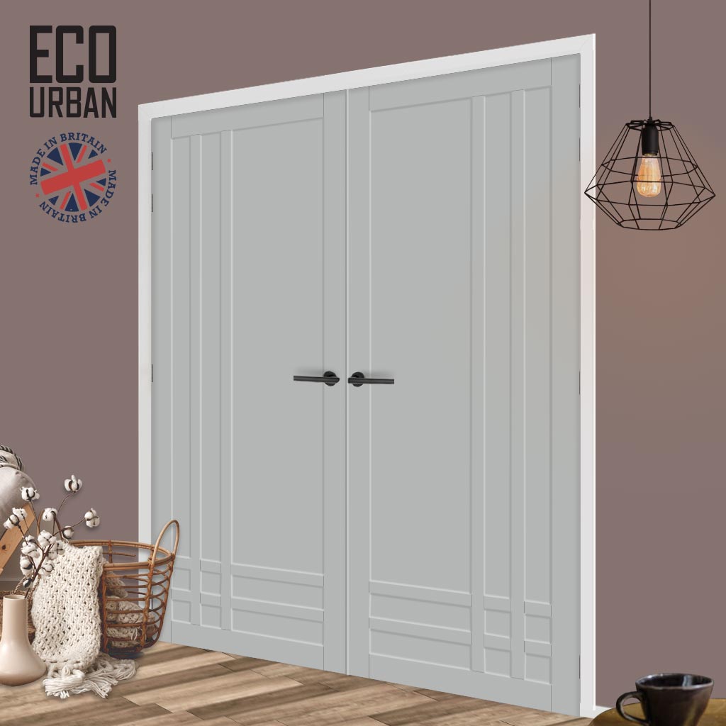 Irvine 9 Panel Solid Wood Internal Door Pair UK Made DD6434 - Eco-Urban® Mist Grey Premium Primed