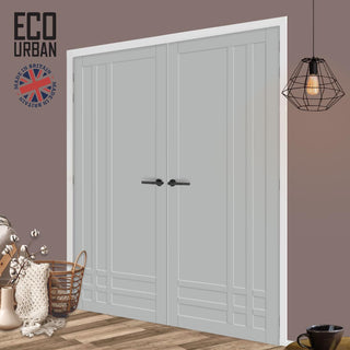 Image: Irvine 9 Panel Solid Wood Internal Door Pair UK Made DD6434 - Eco-Urban® Mist Grey Premium Primed
