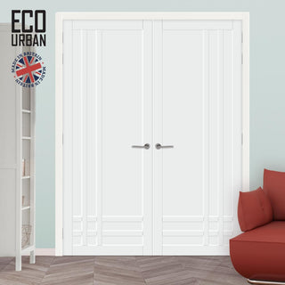 Image: Irvine 9 Panel Solid Wood Internal Door Pair UK Made DD6434 - Eco-Urban® Cloud White Premium Primed