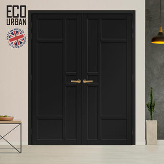 Image: Isla 6 Panel Solid Wood Internal Door Pair UK Made DD6429 - Eco-Urban® Shadow Black Premium Primed