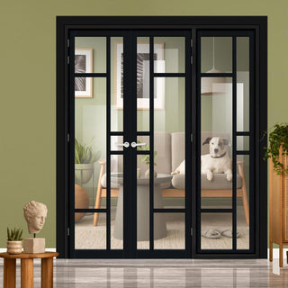 Image: Urban Ultimate® Room Divider Isla 6 Pane Door Pair DD6429C with Matching Side - Clear Glass - Colour & Height Options