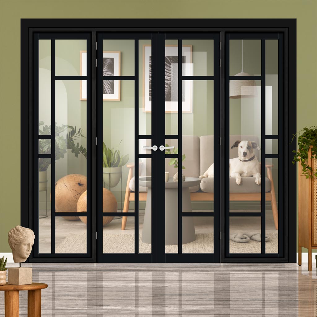 Urban Ultimate® Room Divider Isla 6 Pane Door Pair DD6429C with Matching Sides - Clear Glass - Colour & Height Options