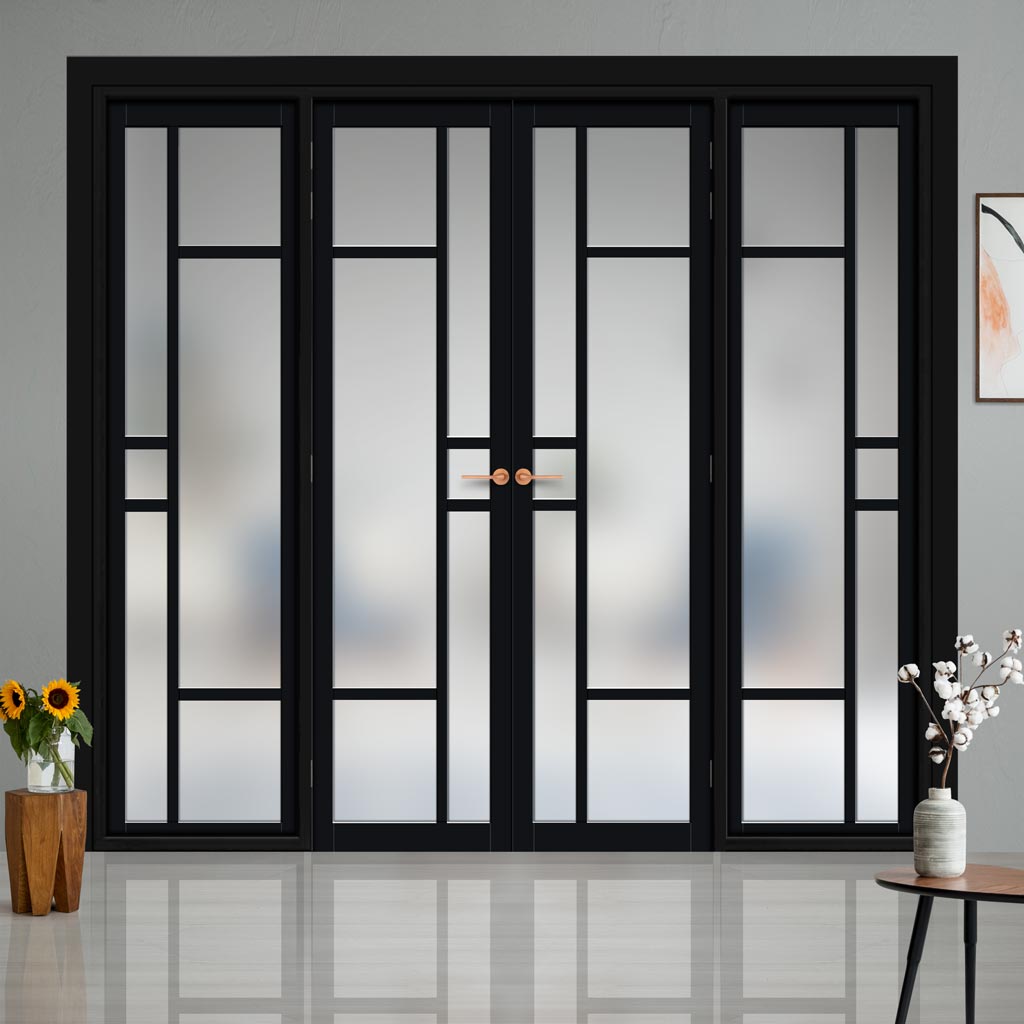 Urban Ultimate® Room Divider Isla 6 Pane Door Pair DD6429F - Frosted Glass with Matching Sides - Colour & Size Options