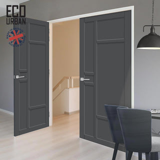 Image: Isla 6 Panel Solid Wood Internal Door Pair UK Made DD6429 - Eco-Urban® Stormy Grey Premium Primed