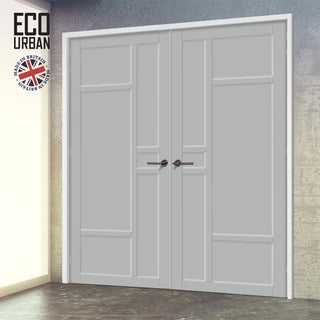 Image: Isla 6 Panel Solid Wood Internal Door Pair UK Made DD6429 - Eco-Urban® Mist Grey Premium Primed