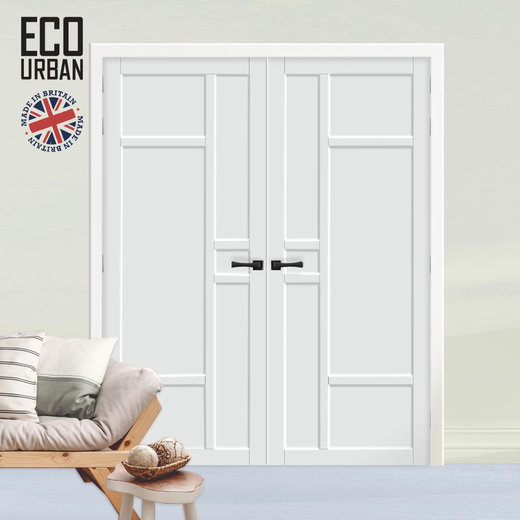 Isla 6 Panel Solid Wood Internal Door Pair UK Made DD6429 - Eco-Urban® Cloud White Premium Primed