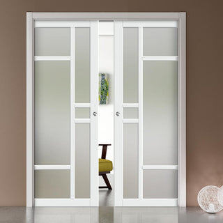 Image: Bespoke Handmade Eco-Urban® Isla 6 Pane Double Evokit Pocket Door DD6429SG Frosted Glass - Colour Options