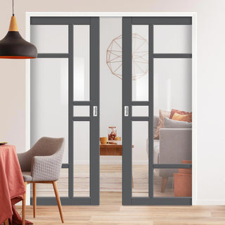 Image: Bespoke Handmade Eco-Urban® Isla 6 Pane Double Evokit Pocket Door DD6429G Clear Glass - Colour Options