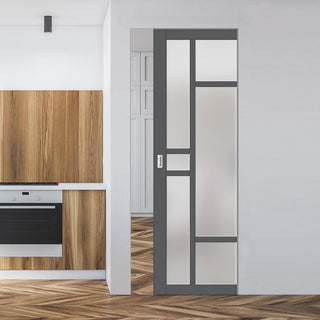 Image: Handmade Eco-Urban® Isla 6 Pane Single Absolute Evokit Pocket Door DD6429SG Frosted Glass - Colour & Size Options