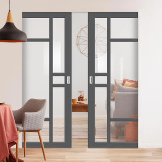 Image: Handmade Eco-Urban® Isla 6 Pane Double Absolute Evokit Pocket Door DD6429G Clear Glass - Colour & Size Options