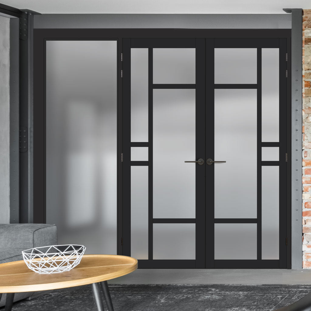 Room Divider - Handmade Eco-Urban® Isla Door Pair DD6429F - Frosted Glass - Premium Primed - Colour & Size Options