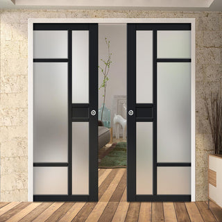 Image: Handmade Eco-Urban® Jura 5 Pane 1 Panel Double Evokit Pocket Door DD6431SG Frosted Glass - Colour & Size Options