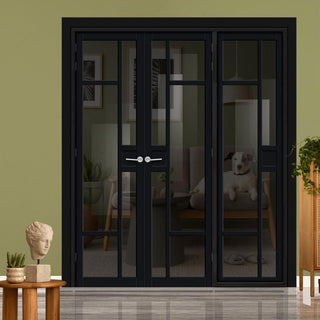 Image: Urban Ultimate® Room Divider Jura 5 Pane 1 Panel Door Pair DD6431T - Tinted Glass with Matching Side - Colour & Size Options