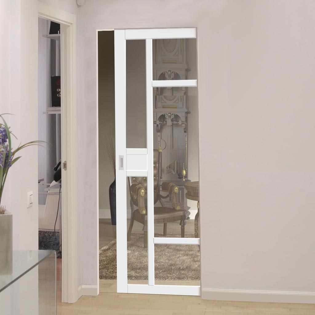 Handmade Eco-Urban® Jura 5 Pane 1 Panel Single Absolute Evokit Pocket Door DD6431G Clear Glass - Colour & Size Options