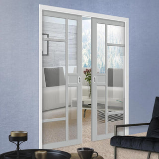 Image: Bespoke Handmade Eco-Urban® Jura 5 Pane 1 Panel Double Evokit Pocket Door DD6431G Clear Glass - Colour Options