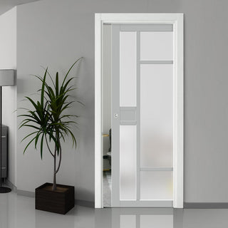 Image: Bespoke Handmade Eco-Urban® Jura 5 Pane 1 Panel Single Evokit Pocket Door DD6431SG Frosted Glass - Colour Options