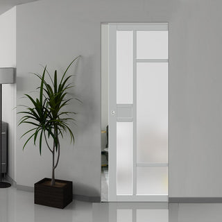 Image: Handmade Eco-Urban® Jura 5 Pane 1 Panel Single Absolute Evokit Pocket Door DD6431SG Frosted Glass - Colour & Size Options