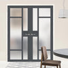 Eco-Urban Jura 5 Pane 1 Panel Solid Wood Internal Door Pair UK Made DD6431SG Frosted Glass - Eco-Urban® Stormy Grey Premium Primed