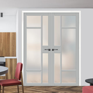 Image: Eco-Urban Jura 5 Pane 1 Panel Solid Wood Internal Door Pair UK Made DD6431SG Frosted Glass - Eco-Urban® Mist Grey Premium Primed