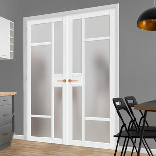 Image: Eco-Urban Jura 5 Pane 1 Panel Solid Wood Internal Door Pair UK Made DD6431SG Frosted Glass - Eco-Urban® Cloud White Premium Primed