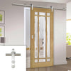 Saturn Tubular Stainless Steel Sliding Track & Kerry Oak Door - Bevelled Clear Glass - Unfinished