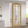 Saturn Tubular Stainless Steel Sliding Track & Kerry Oak Door - Bevelled Clear Glass - Unfinished