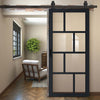 Top Mounted Black Sliding Track & Solid Wood Door - Eco-Urban® Kochi 8 Pane Solid Wood Door DD6415G Clear Glass - Shadow Black Premium Primed