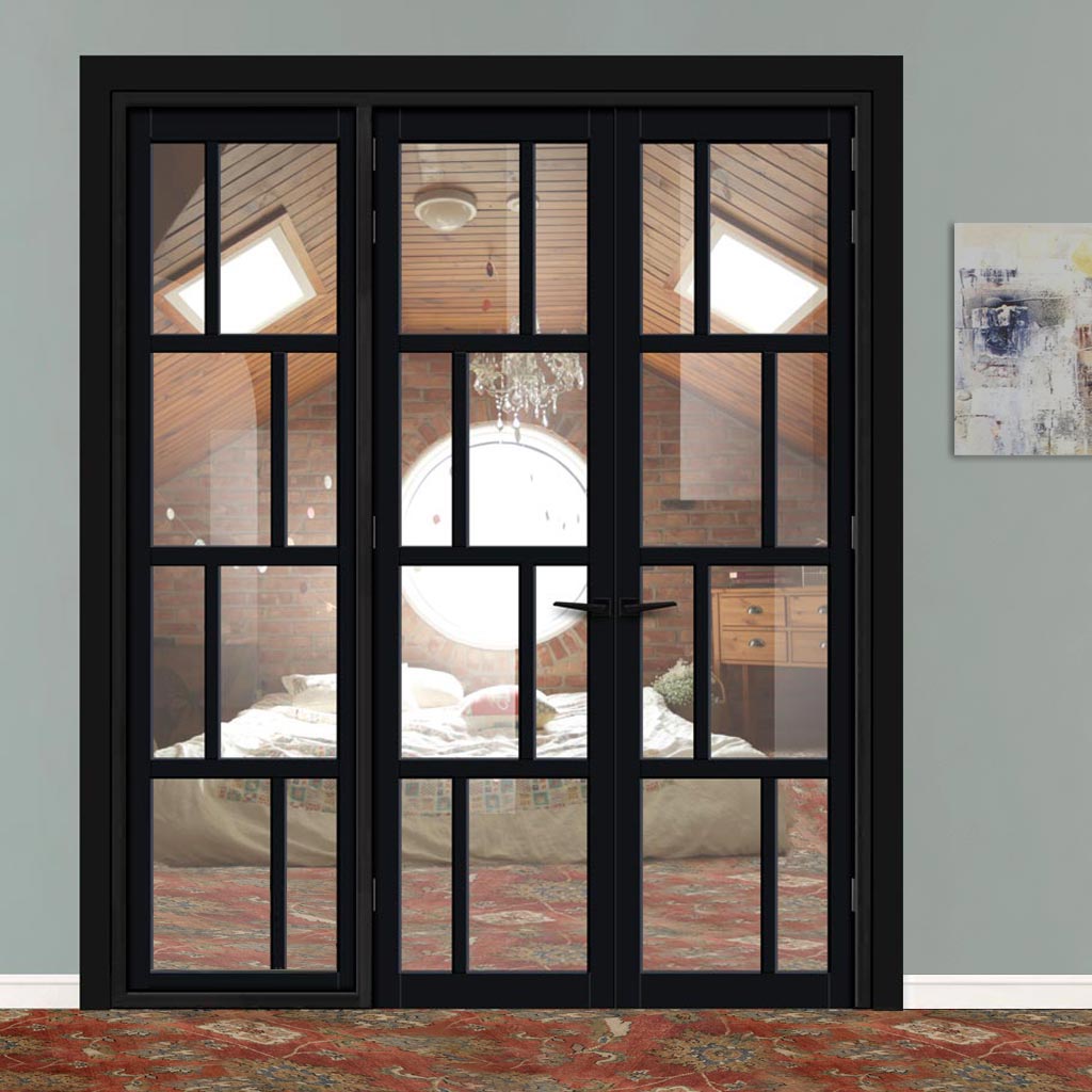 Urban Ultimate® Room Divider Kochi 8 Pane Door Pair DD6415C with Matching Side - Clear Glass - Colour & Height Options