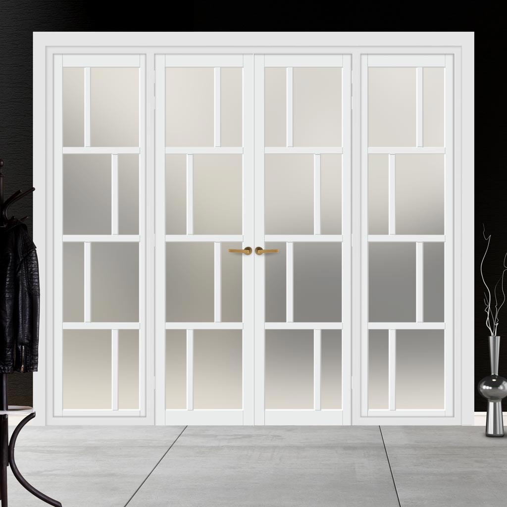 Urban Ultimate® Room Divider Kochi 8 Pane Door Pair DD6415F - Frosted Glass with Matching Sides - Colour & Size Options
